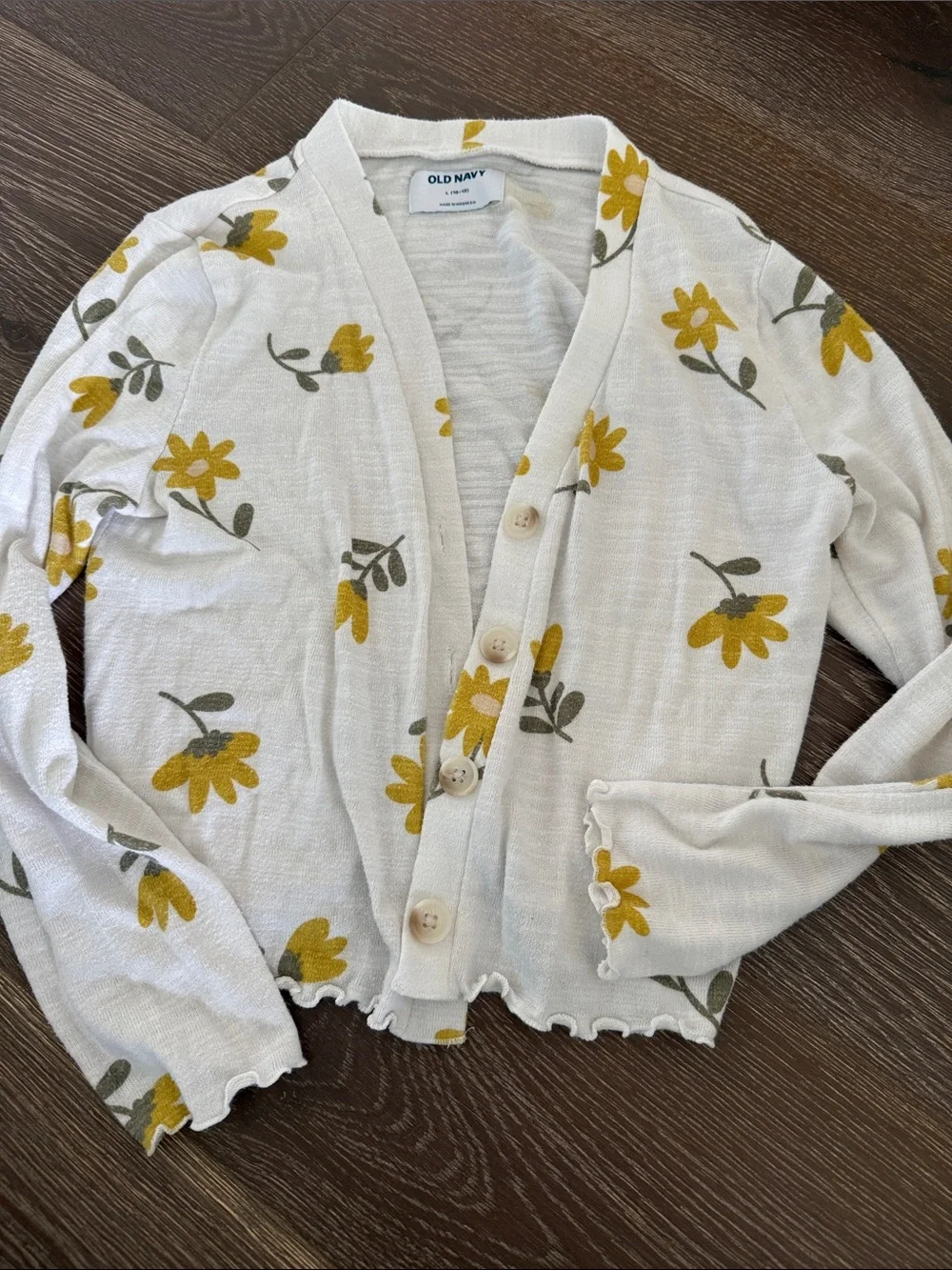 Old Navy Cream Floral Button-Front Cardigan with Yellow Blooms. Size L 10/12